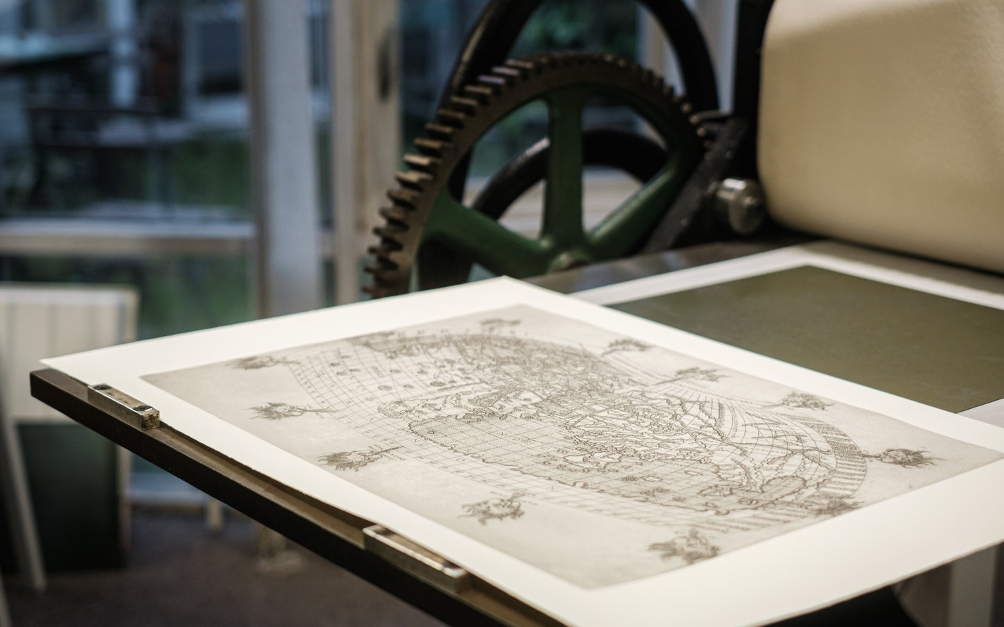 Hand pressed intaglio print of the World Map from Berlinghieri's Geographia, 1482