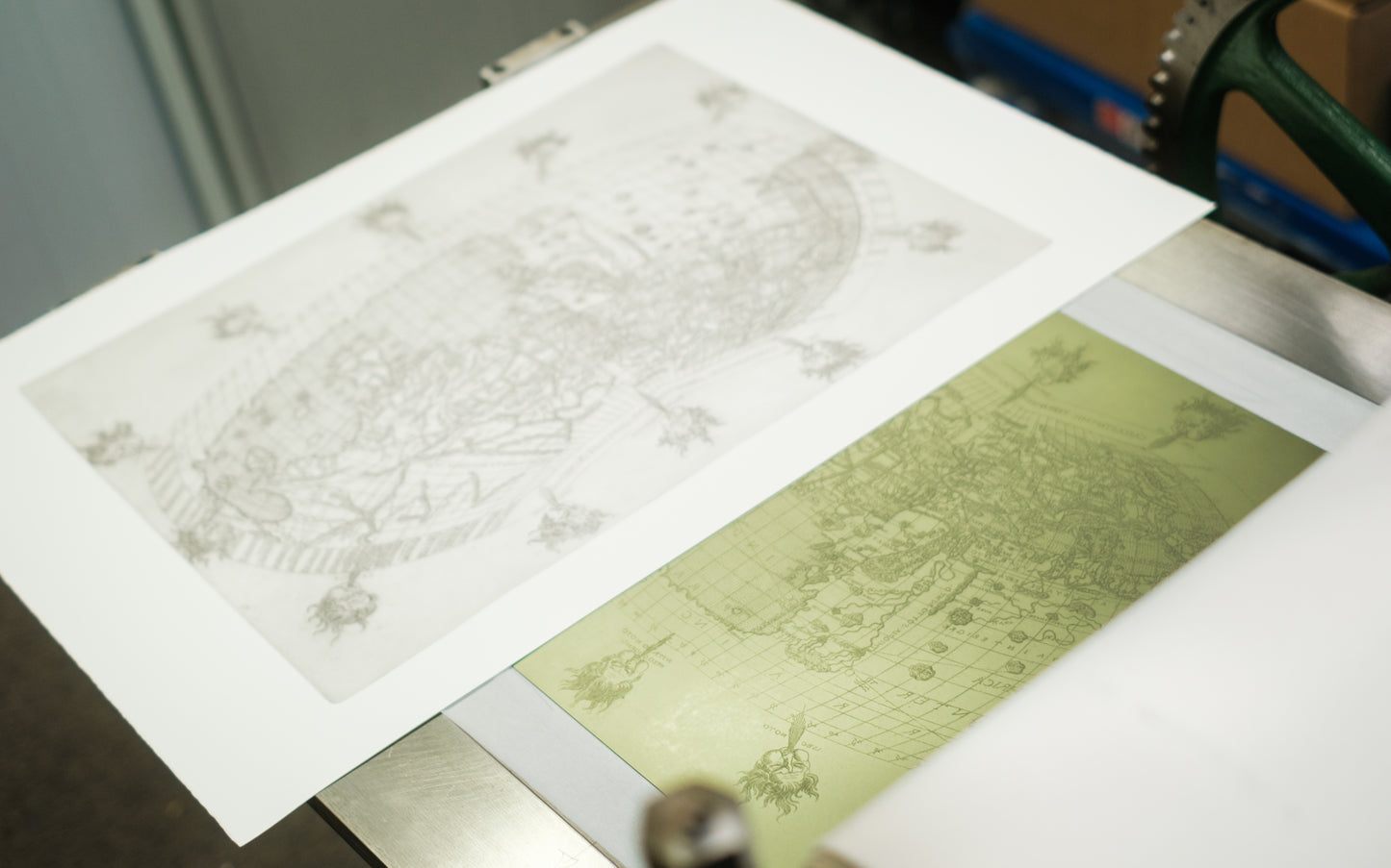 Hand pressed intaglio print of the World Map from Berlinghieri's Geographia, 1482