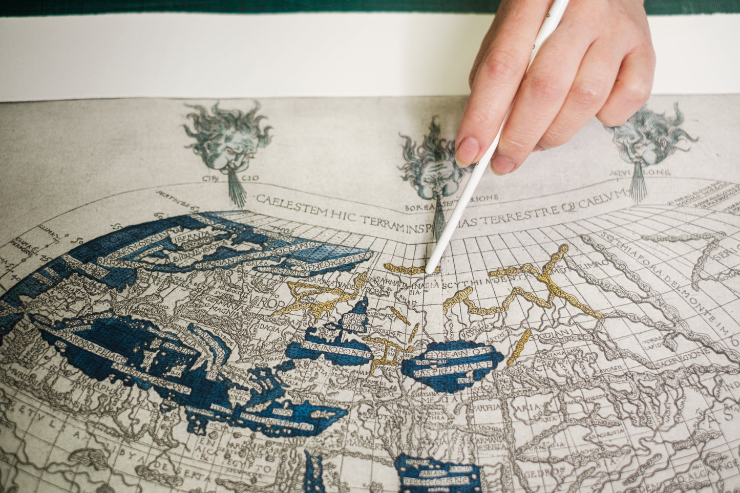 Hand coloured intaglio print of Francesco Berlinghieri's World Map, 1482