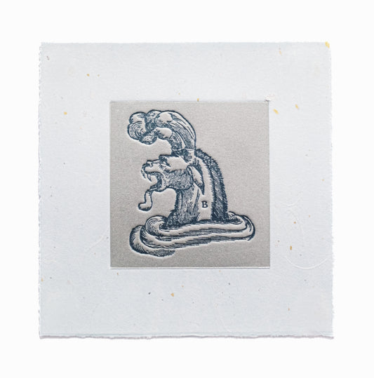 Mini Monster Print (Gold and Silver on Pearlescent Blue)