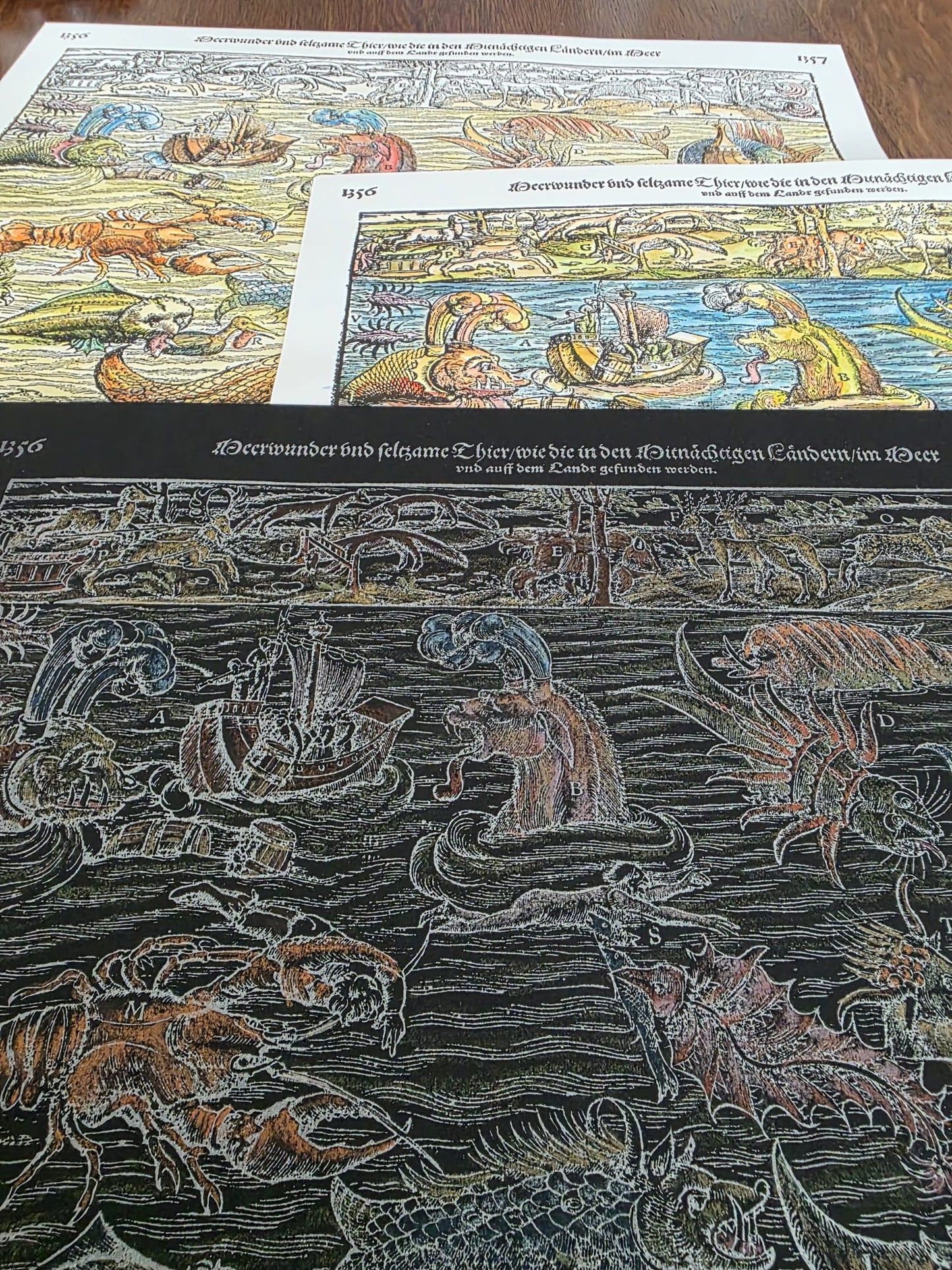 'Munster's Monsters' hand-pressed fine art print from the 'Cosmographia Universalis' (silver on black)