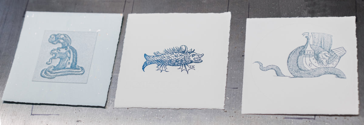 Mini Monster Print (Gold and Silver on Pearlescent Blue)