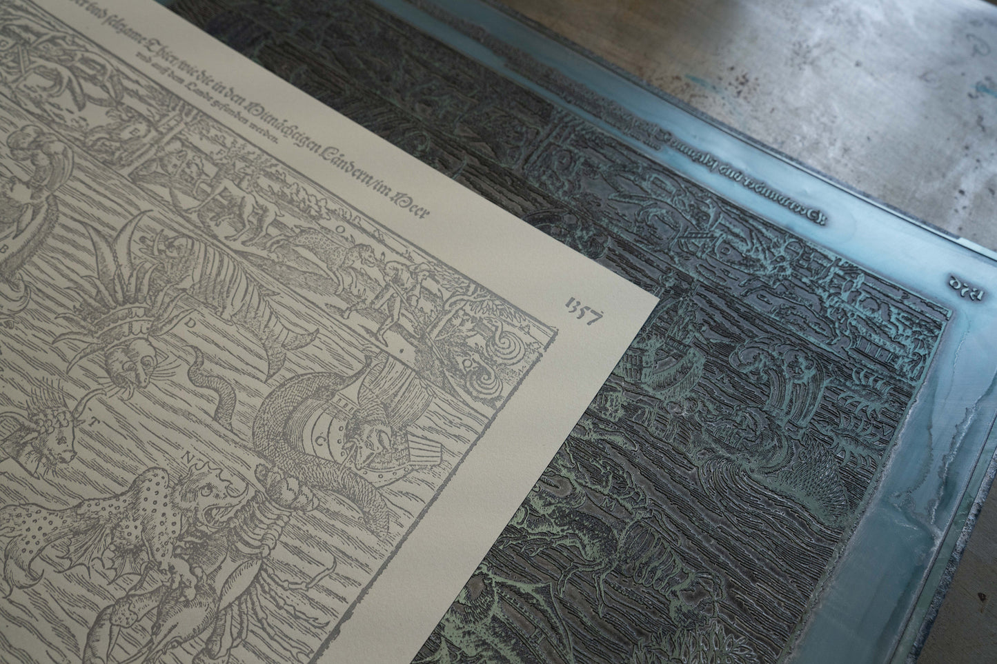 'Münster's Monsters' hand-pressed fine art relief print from the 'Cosmographia Universalis' (Silver Graphite)