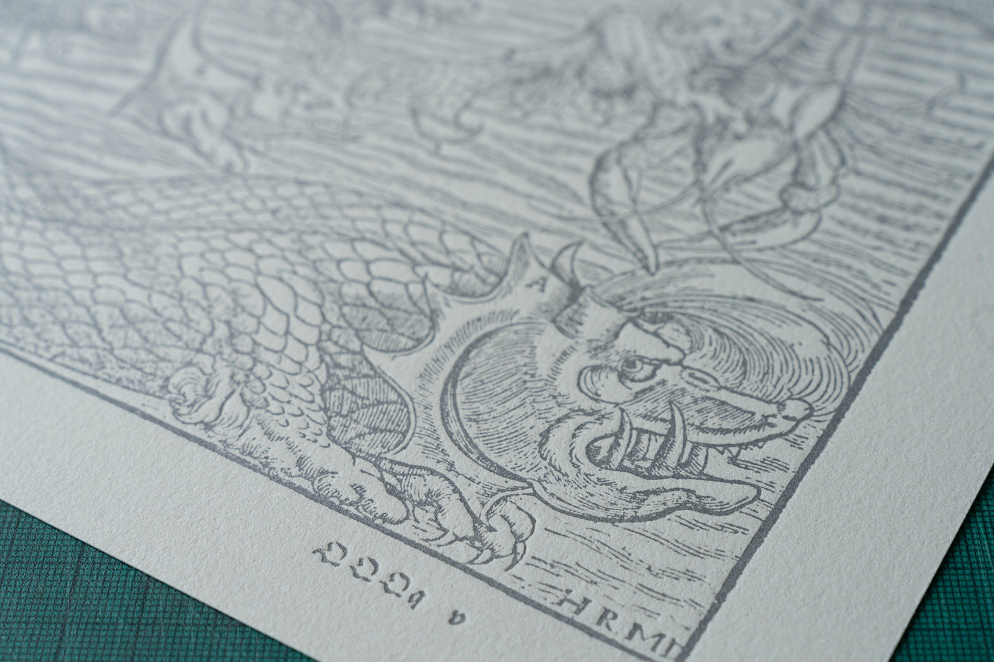 'Münster's Monsters' hand-pressed fine art relief print from the 'Cosmographia Universalis' (Silver Graphite)