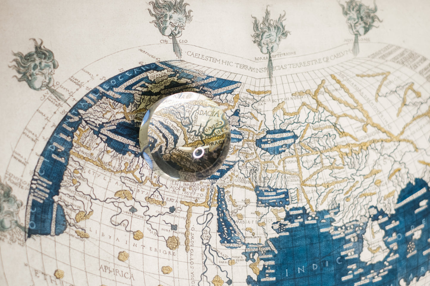 Hand coloured intaglio print of Francesco Berlinghieri's World Map, 1482